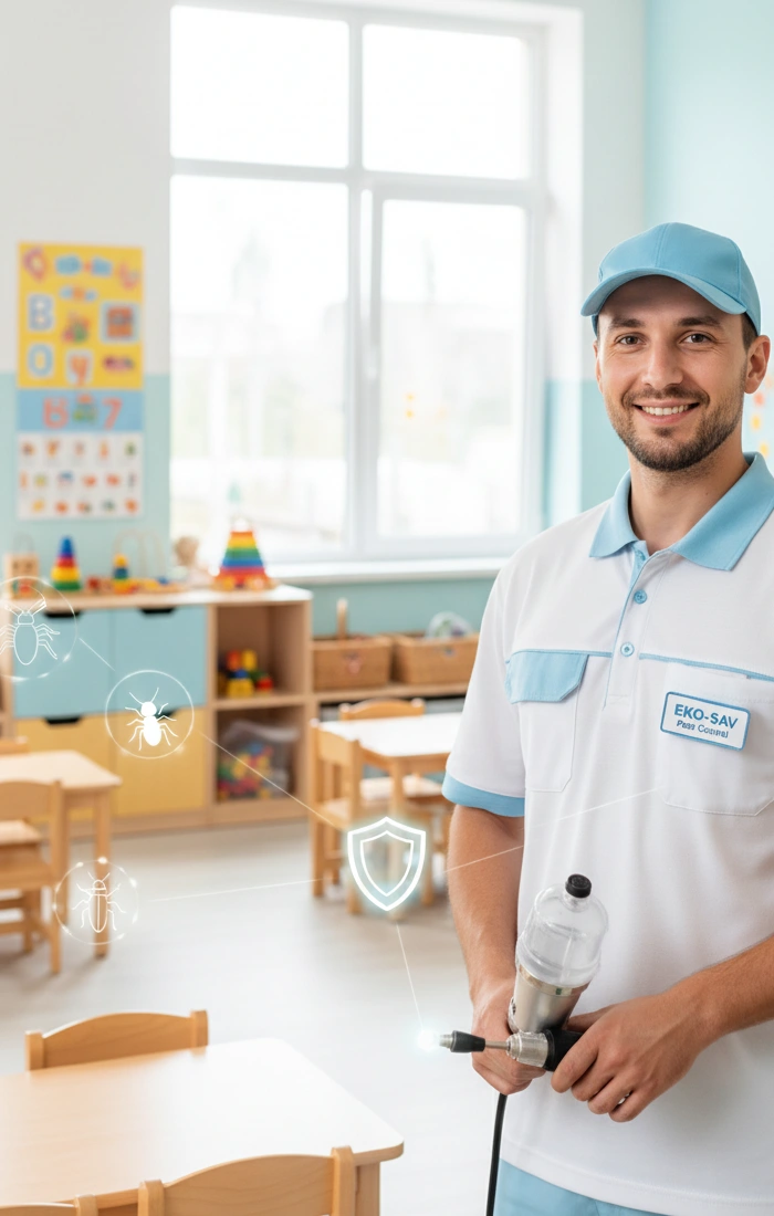 Okul, kreş, anaokulu ve kurs merkezleri gibi alanlarda üreyen haşerelere karşı profesyonel kontrol
